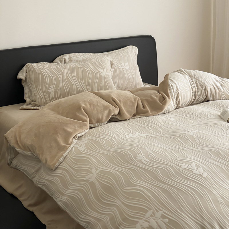 秋冬款牛奶绒四件套加厚床单被套床加宿亲肤棉麻四件套