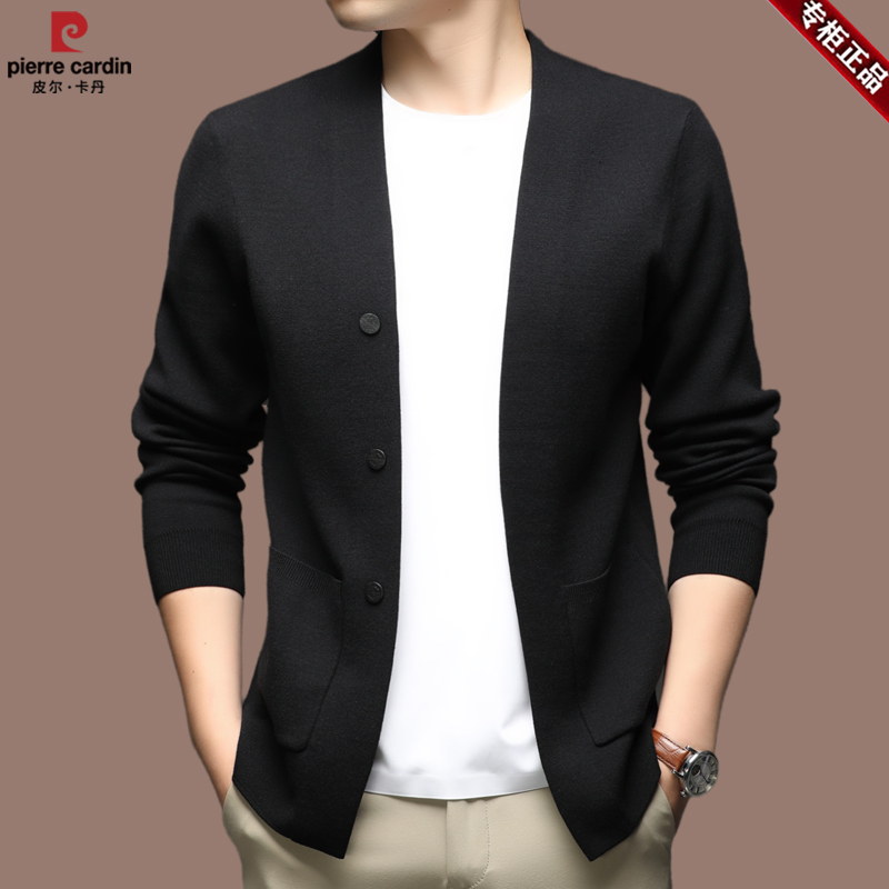 【皮尔卡丹·专注成功男人】秋季毛衣V领针织衫休闲保暖羊毛外套男装