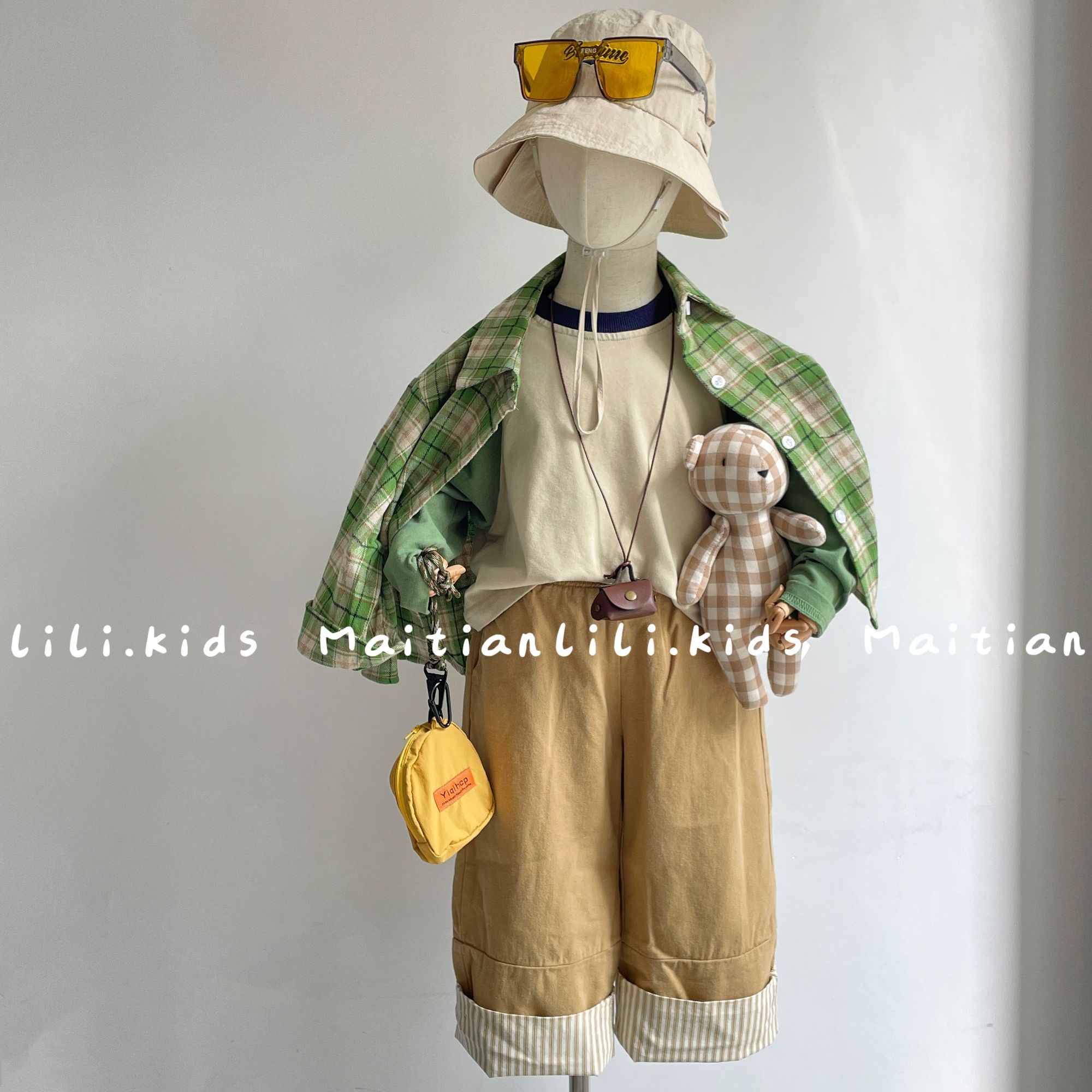 麦田里里.儿童格子衬衫2025秋新款童装男女童绿色复古格纹衬衫