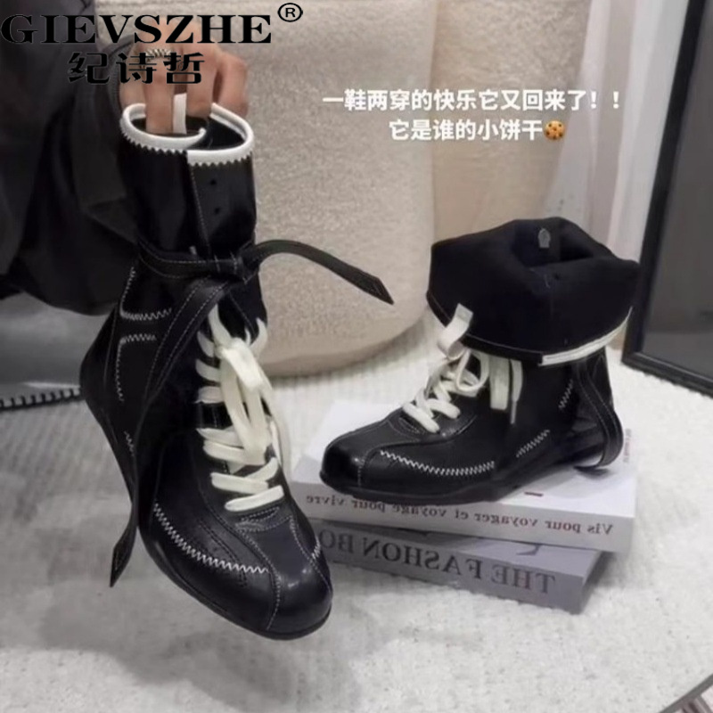 纪诗哲复古内增高马丁靴女英伦圆头系带运动靴短靴女款女款内增高