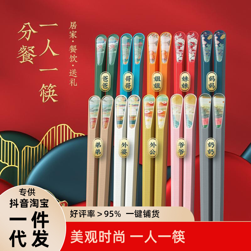 小舍家高档国潮风家用餐具耐高温防滑防发霉中式网红家庭食安筷子