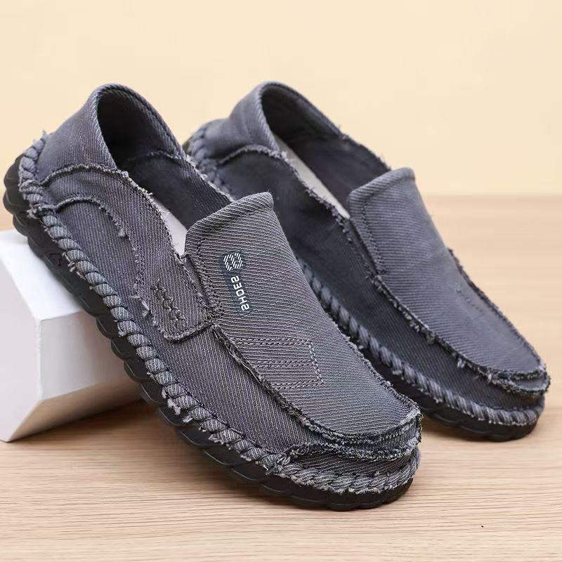 老北京布鞋牛筋底软底帆布鞋透气一脚蹬男鞋加肥宽脚爸爸休闲布鞋