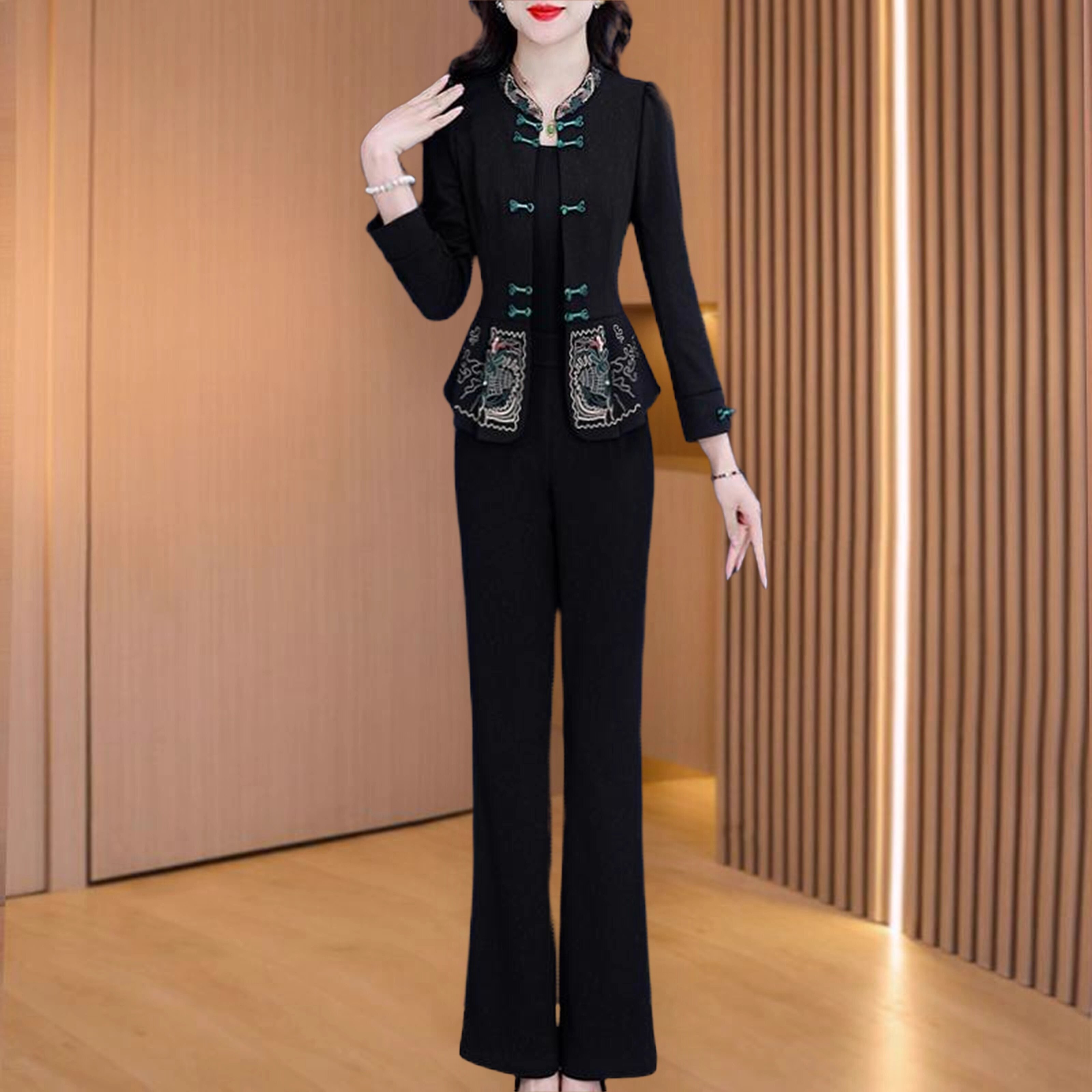 春秋穿搭时尚套装2025洋气新款女装春季贵夫人妈妈唐装两件套