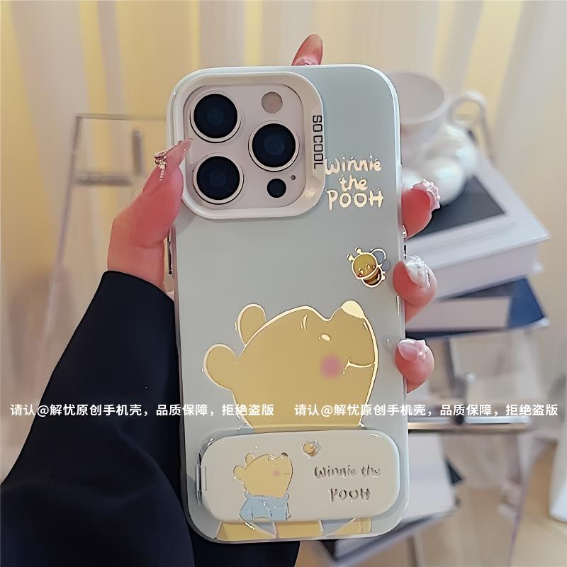 可爱维尼熊镜面支架适用苹果16华为vivo小米15oppo手机壳新款潮流