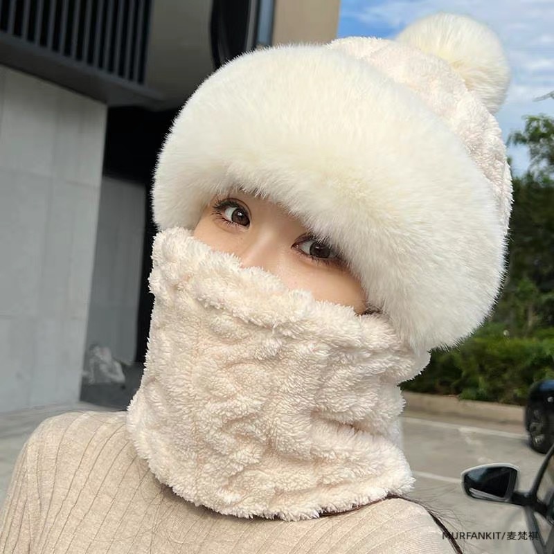 爆款冬季帽子围脖一体新款加绒加厚骑车防风防寒电动车保暖套头帽