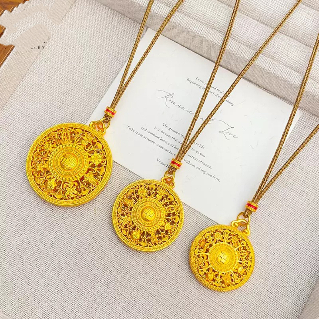 非金属布艺项链 编织棕绳万福金安八宝罗盘毛衣链项链