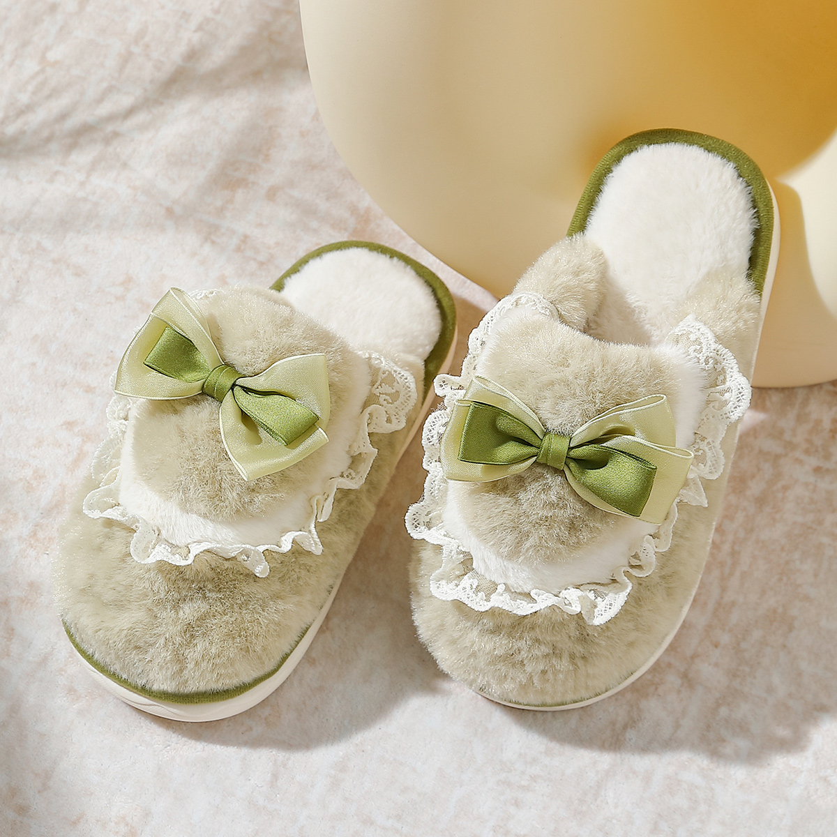 猫力蝴蝶结棉拖鞋女士秋冬季2025新款居家厚底防滑毛绒月子拖鞋女