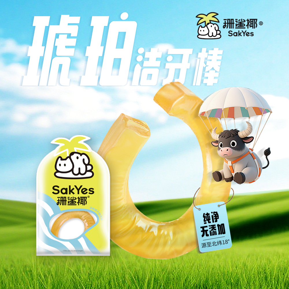 Sakyes/珊鲨椰琥珀洁牙棒软牛皮狗咬胶Q弹磨牙狗零食耐咬宠物零食