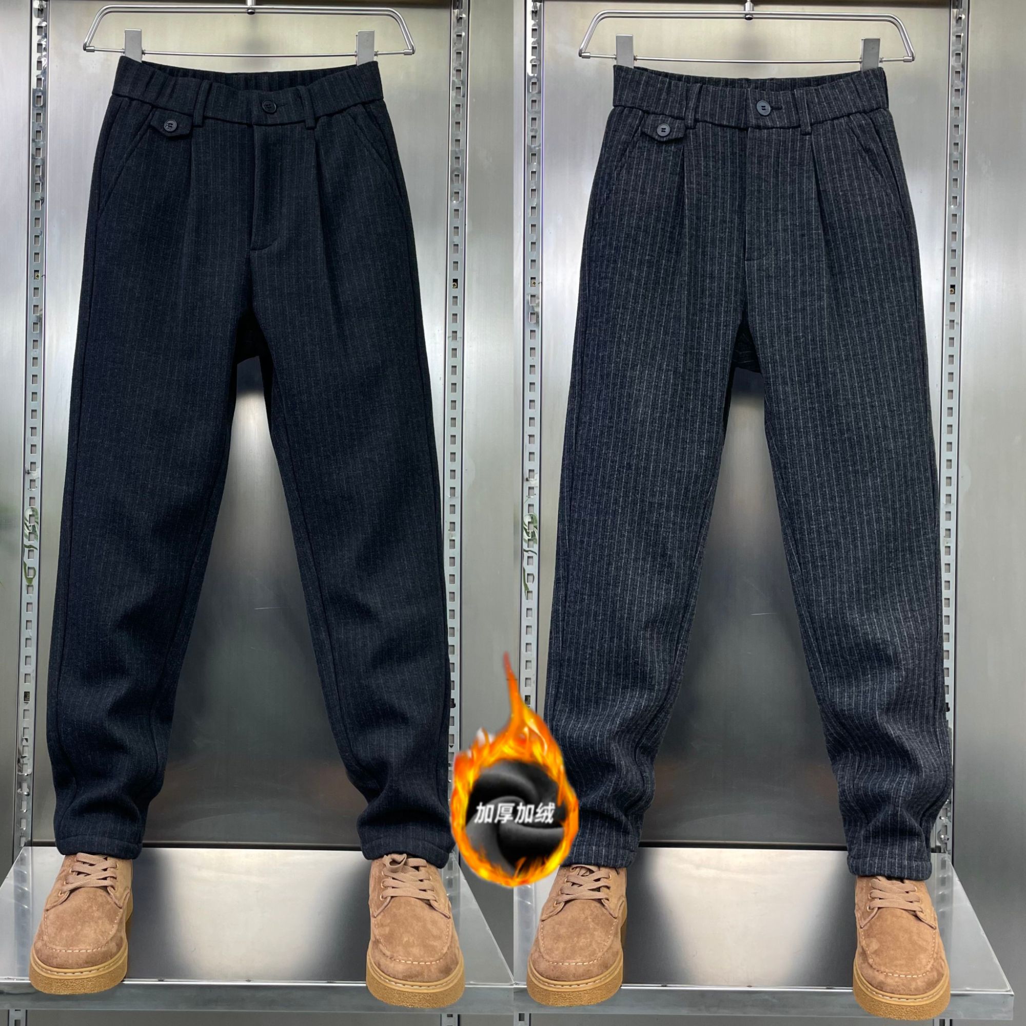 2025新款抗寒防风保暖商务休闲平脚裤冬季高端男士秋冬潮流休闲裤