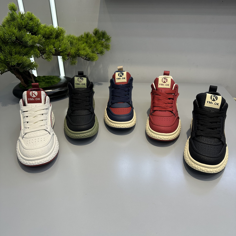 2-1289冬季新款男士休闲鞋时尚百搭中帮纳帕纹皮革拼接运动男潮鞋