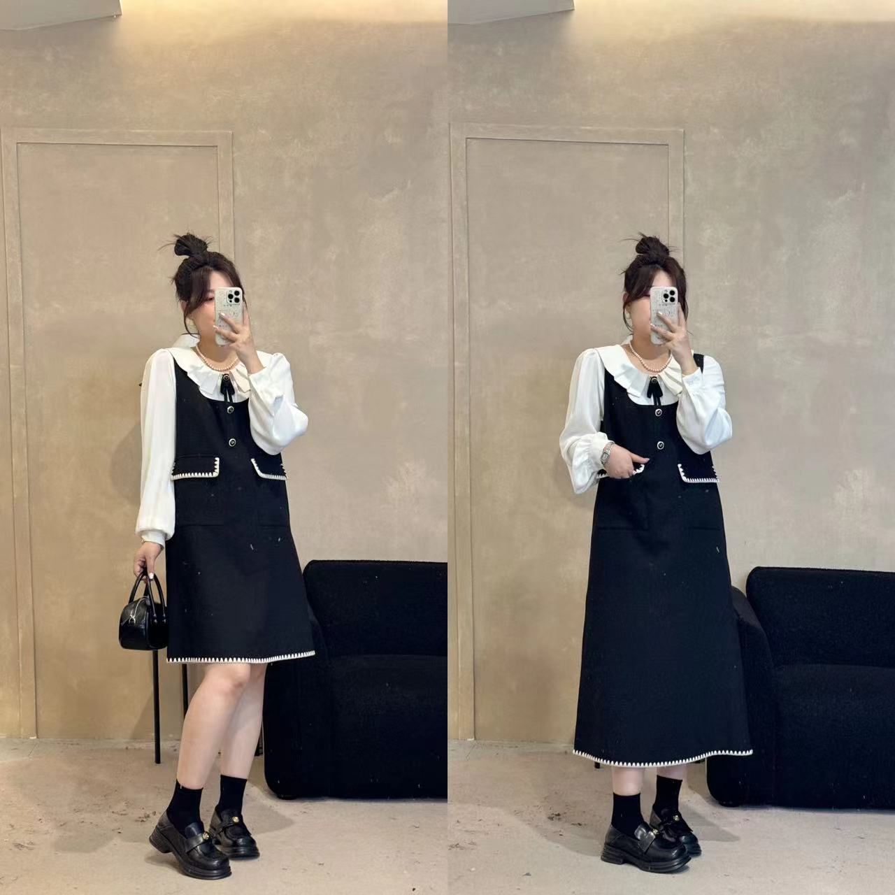 晶咕佳佳【浪花马甲裙】长短版波浪花边背心马甲裙小香风显瘦气质