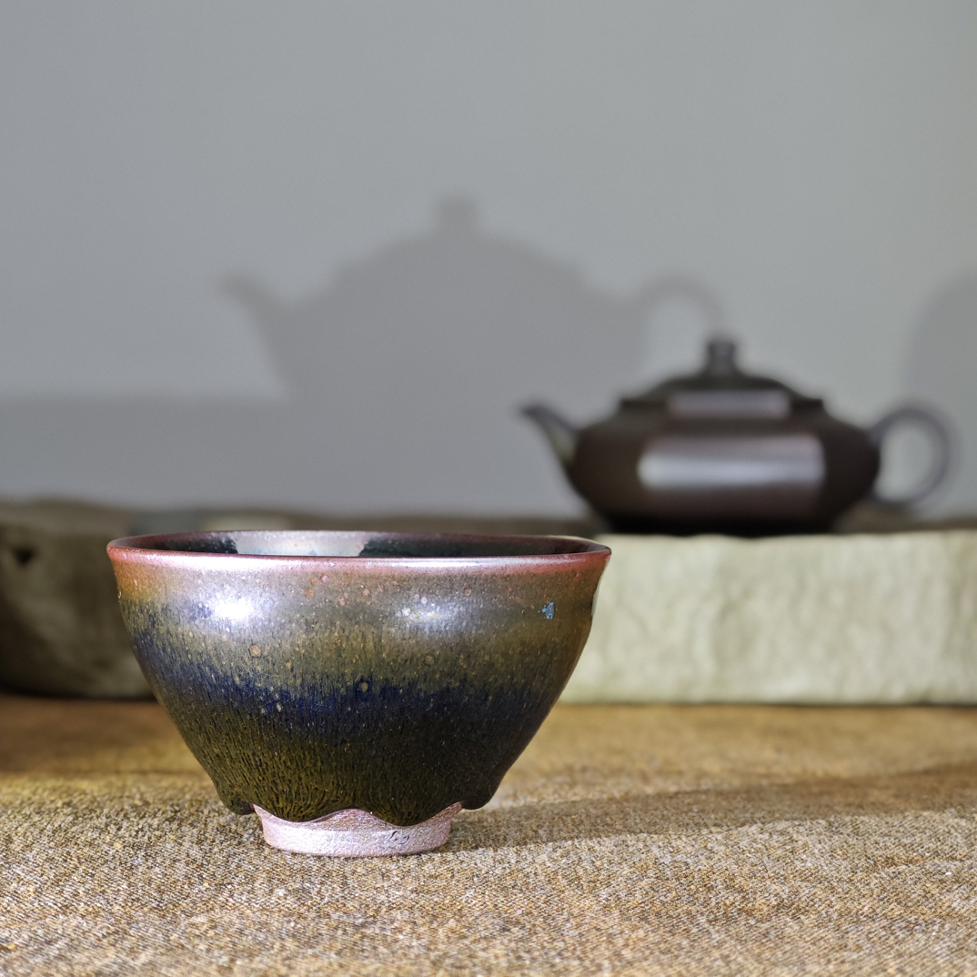 吴兴乾柴烧建盏主人杯纯手作陶瓷杯高端茶盏窑变极光束口盏76009