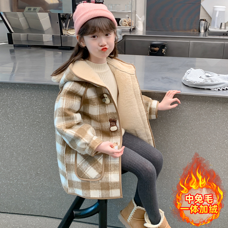 女童呢子外套冬季加绒加厚2025新款儿童洋气中大童毛呢保暖上衣潮
