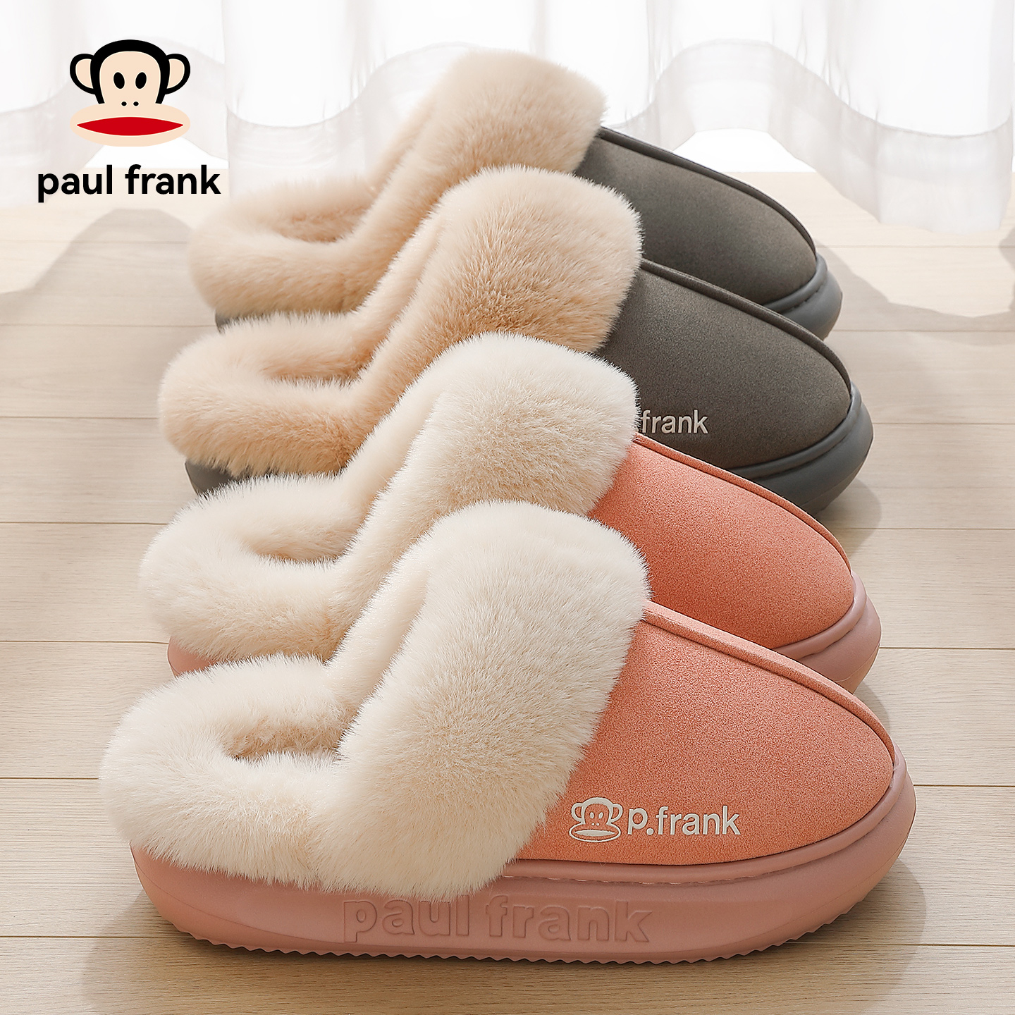 大嘴猴博肯棉拖鞋女冬季2025新款室内家居防滑毛绒厚底保暖拖鞋男