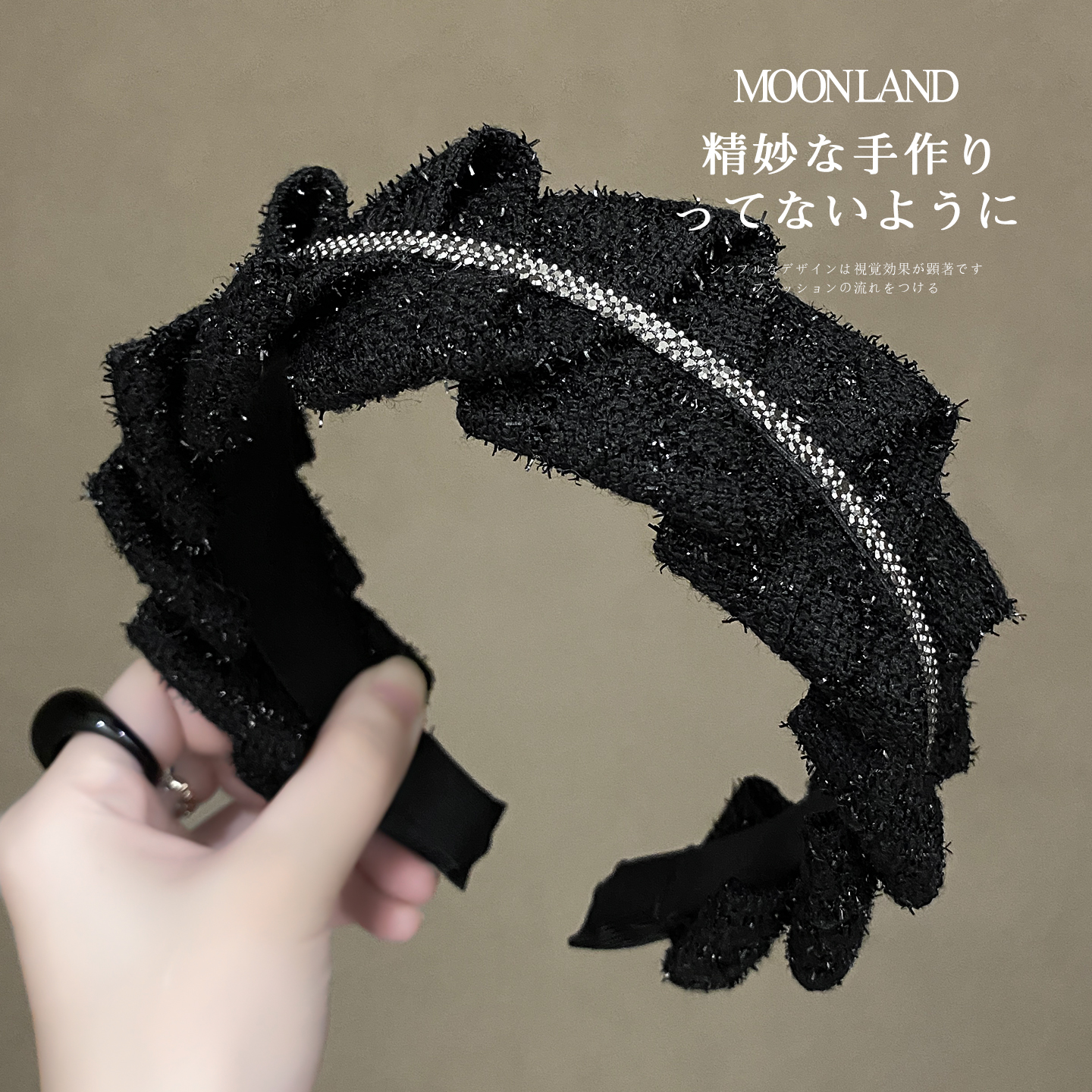 毛呢褶皱水钻发箍女款高级感洋气时尚发卡高颅顶日常外戴洗脸头箍