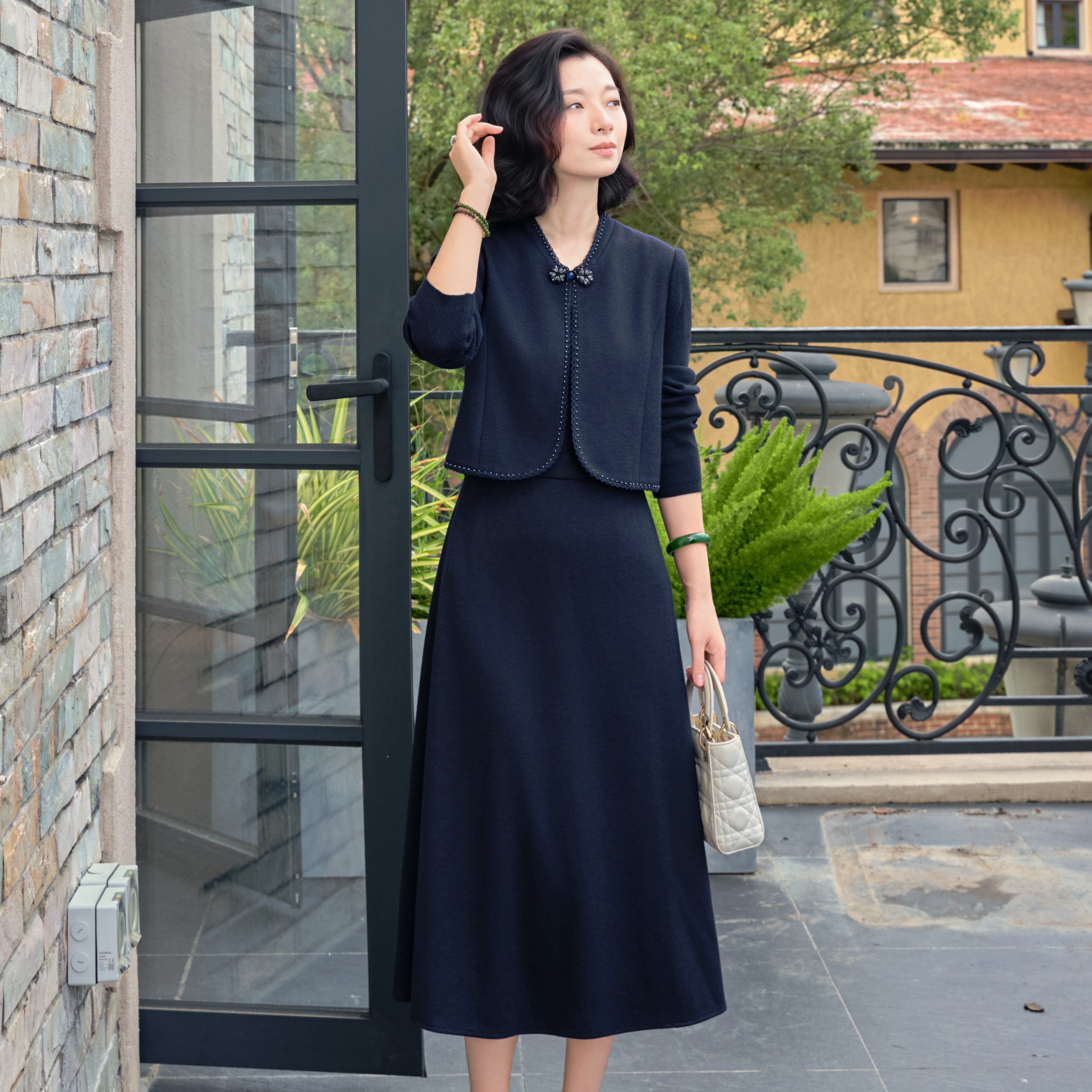 西子/【月半小夜曲】羊毛呢拼接针织假两件设计感连衣裙/CQYF194