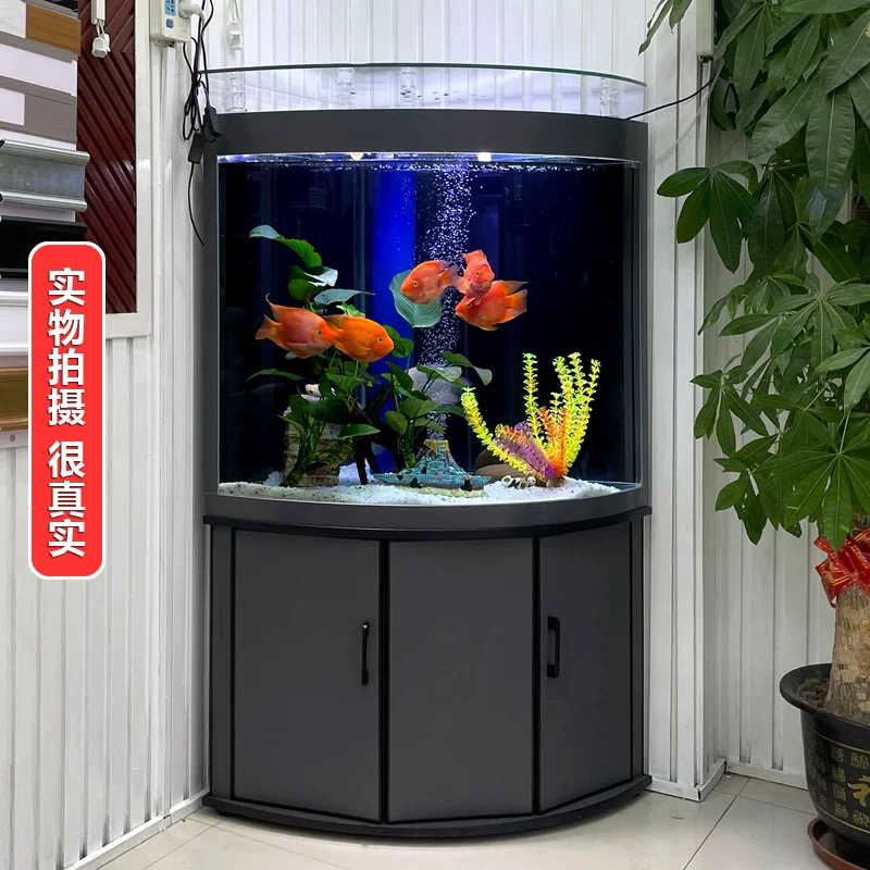 鸿鼎客厅家用角落扇形靠墙全自动底滤金鱼缸一整套