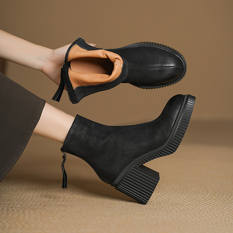 8.5cm 法式气质通勤百搭粗跟短靴秋冬韩版网红简约时尚小个子短靴