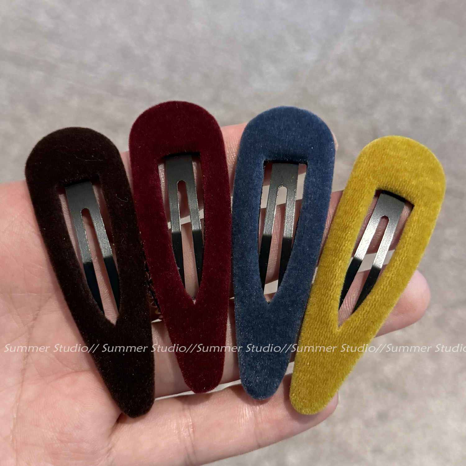 彩色丝绒掰掰夹水滴少女刘海边夹前额碎发ins刘海夹子前额