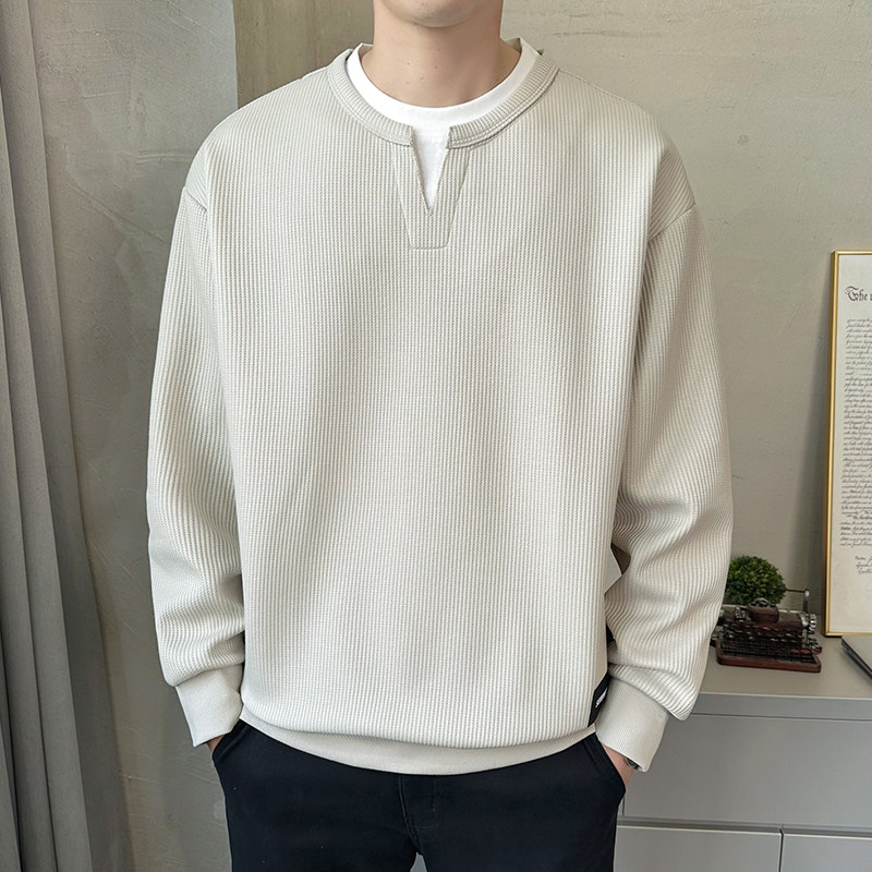 设计感假两件男士卫衣无帽长袖T恤春秋季潮牌休闲百搭男款上衣服