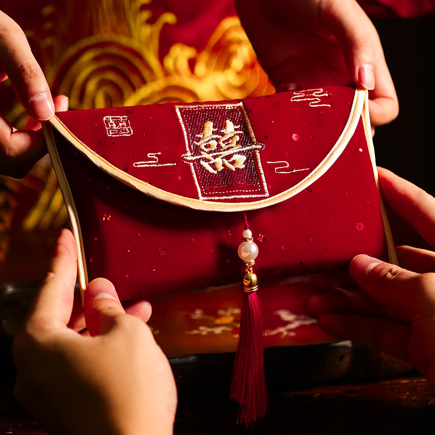 菲寻结婚专用布艺红包利是封父母改口费敬茶仪式婚礼万元大号喜包