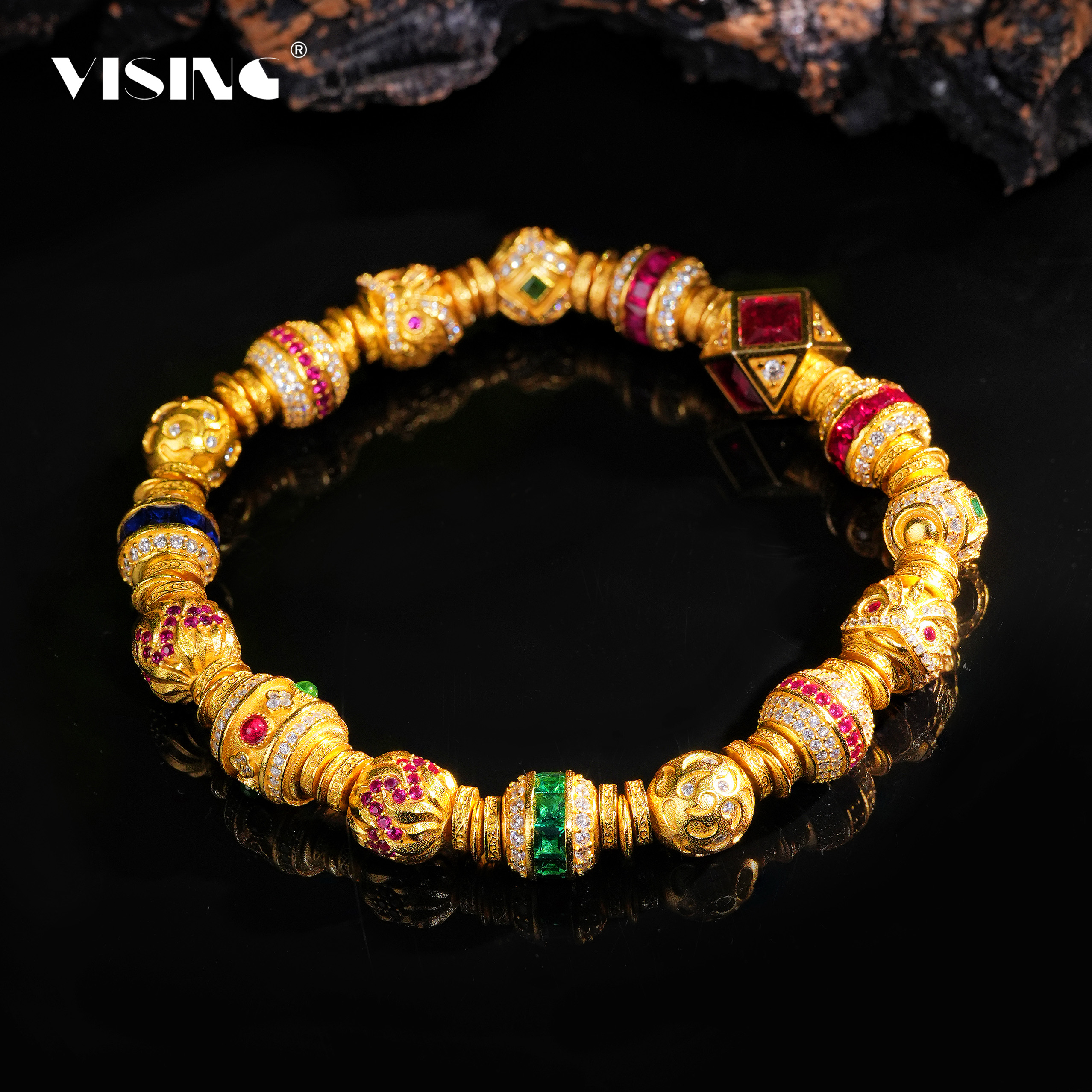 培育红宝石VISING【金盘缠】黄金色多宝多巴胺手串手链s925银镀金