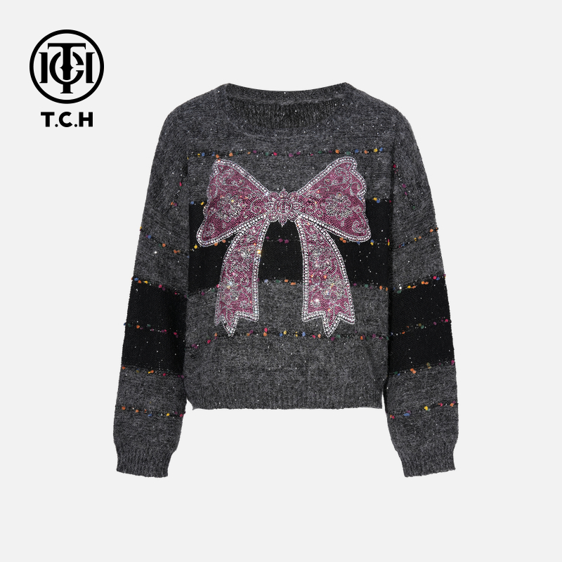 TCH私服烫钻工艺新时尚淑女百搭新潮流针织衫T75C09E5111轻奢tch