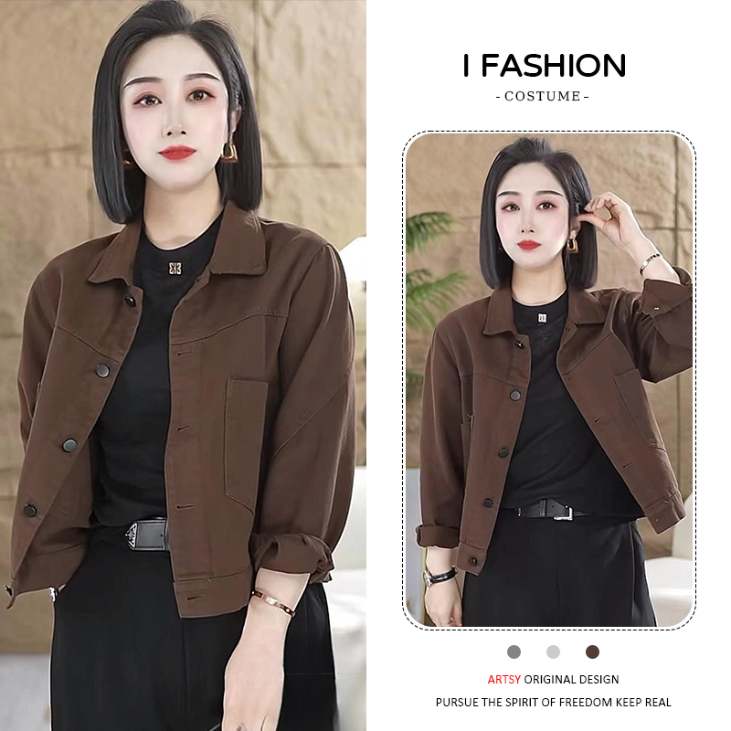 高含棉休闲百搭短外套女2025年春秋新款洋气时尚宽松百搭夹克上衣
