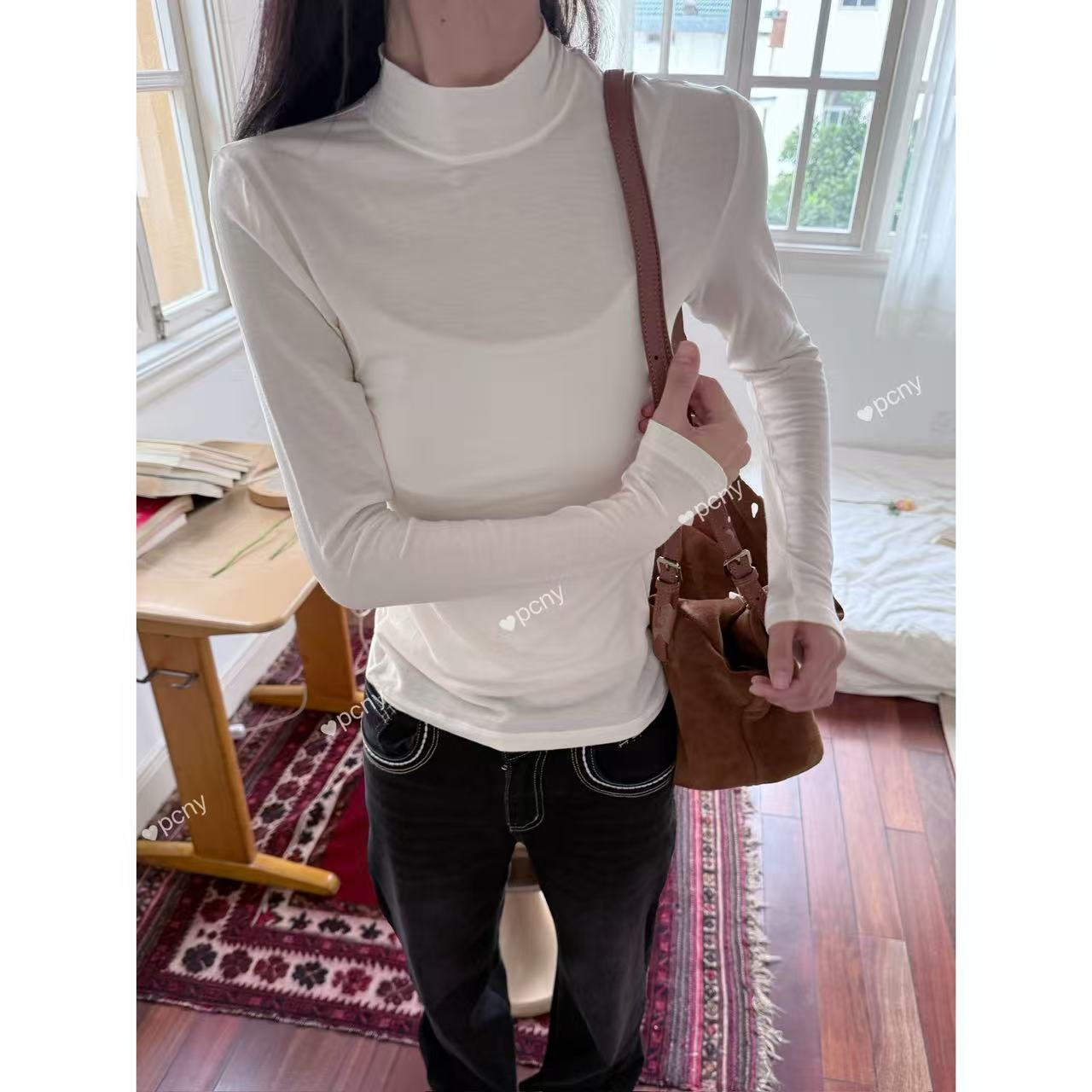 PCNY「永恒基础」不理理冬季新款小众女装百搭休闲显瘦高领打底衫