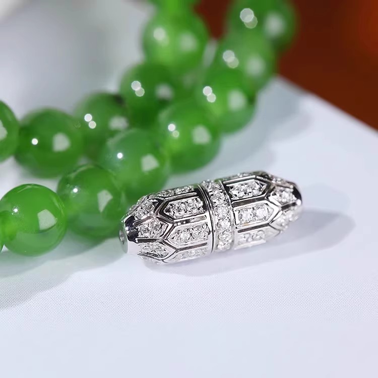 镀18K翠绿色项链连接扣银色扣镶嵌锆石珠链扣项链手链扣头DIY配件