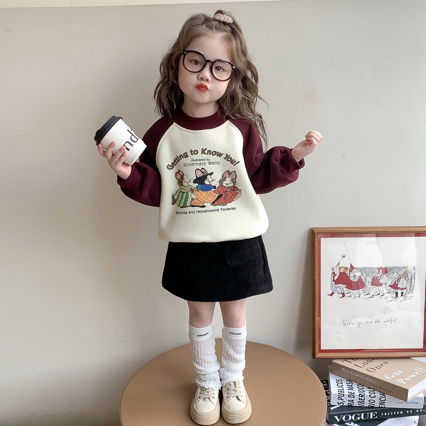 90-140女童加绒卫衣儿童秋冬装韩版卡通女宝宝冬季套头休闲上衣