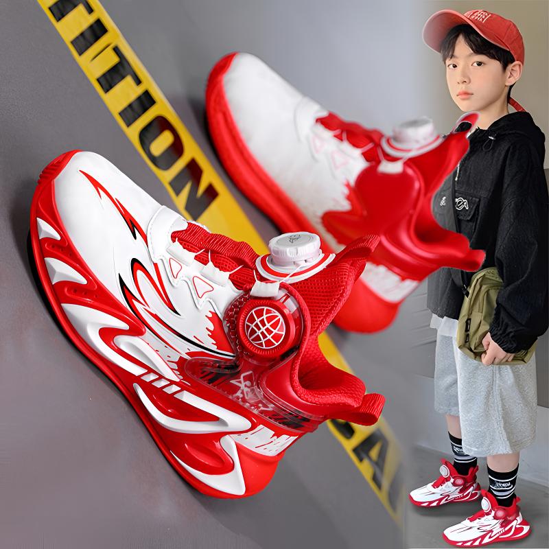 品牌断码男童鞋秋冬款旋转纽扣儿童皮面运动鞋男孩耐磨防滑篮球鞋