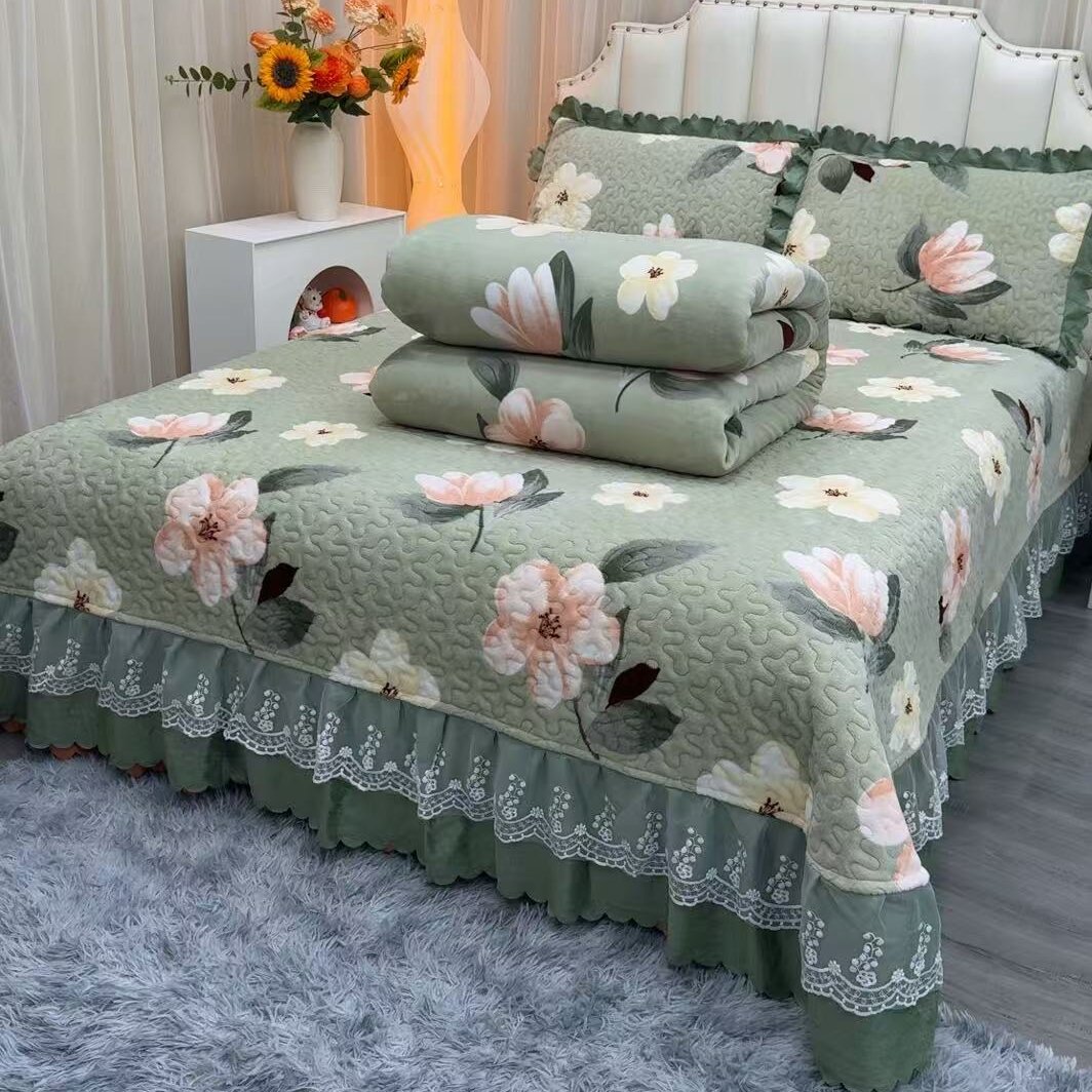 新款牛奶绒双面绒四件套床单被套加绒加厚床盖牛奶绒四件套冬加厚