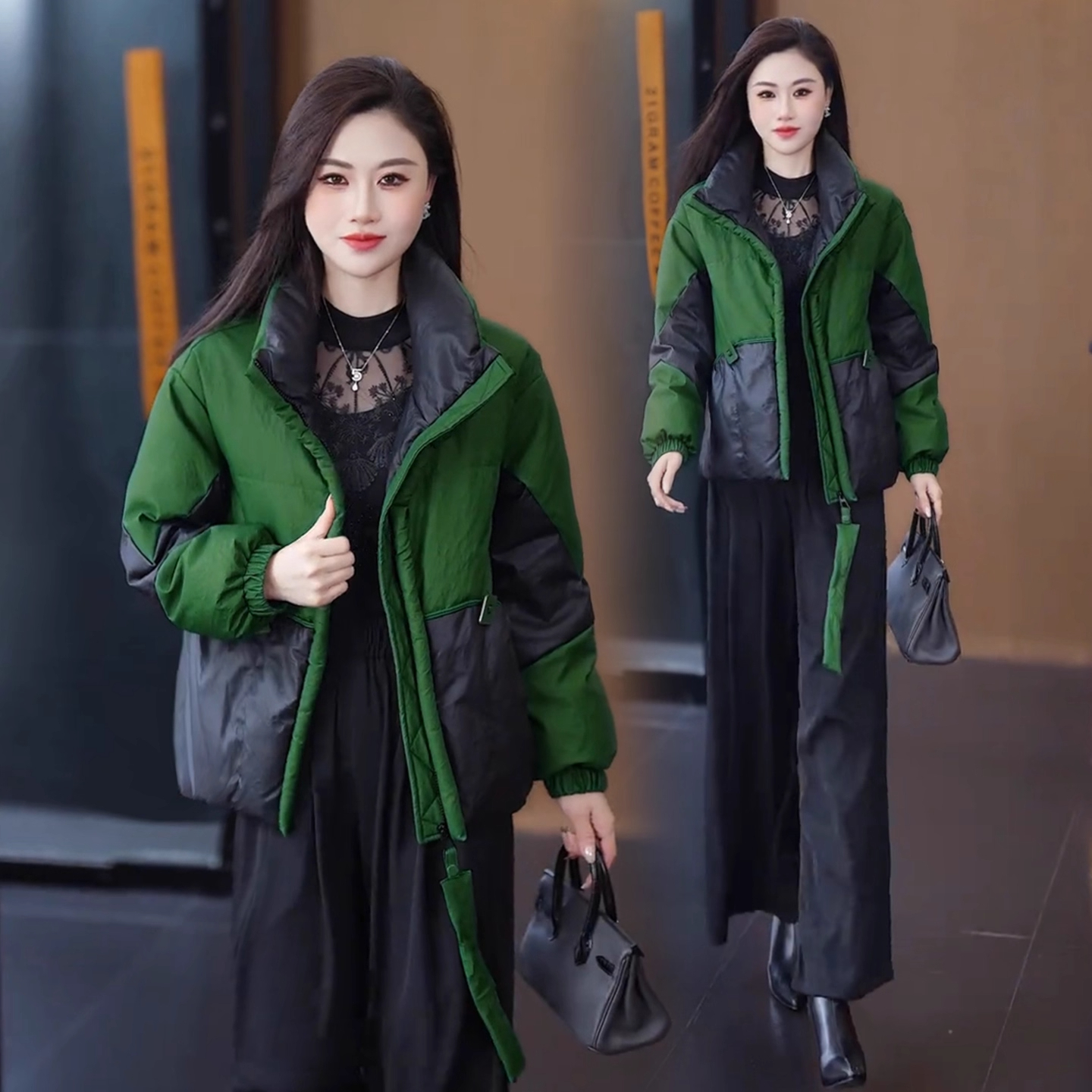 时尚短款羽绒棉服女士冬季新款洋气显瘦加厚拼色百搭保暖棉服外套