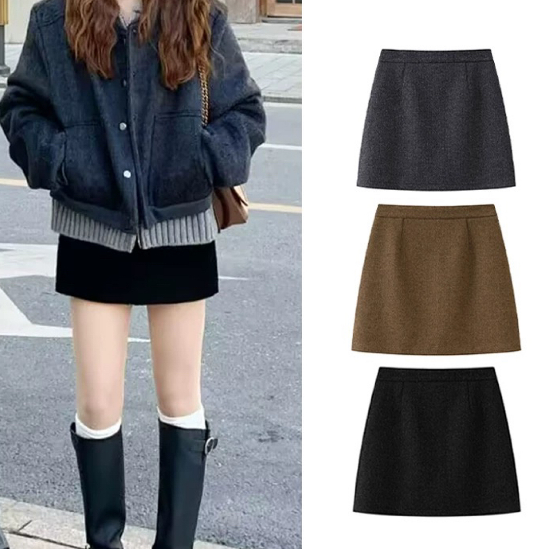 黑色毛呢半身裙女春秋冬2025新款高腰显瘦a字短裙小个子包臀裙子