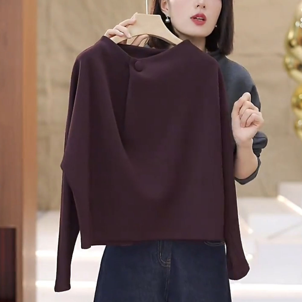 紫色立领长袖打底T恤女2025早秋新款高级感时尚减龄显瘦内搭上衣