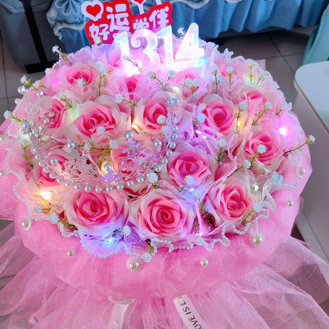 纯手工丝带玫瑰花束(双层)成品 情人节送女友 生日礼物  表白佳品