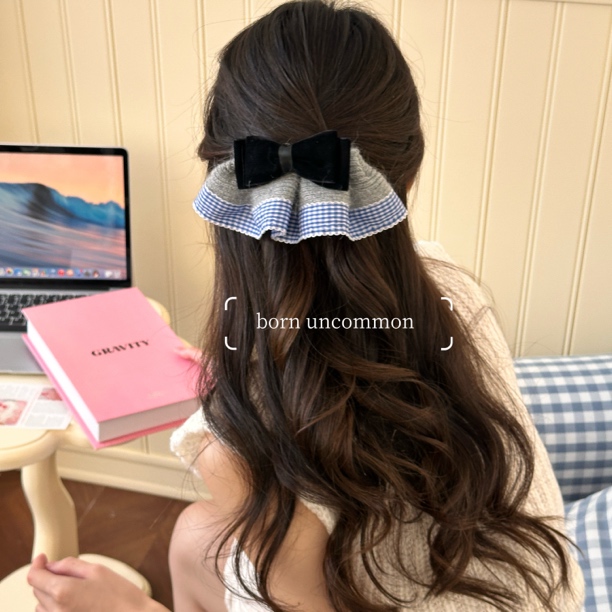 清爽原创韩国博主同款时髦条纹布艺弹簧夹气质低马尾发夹发卡