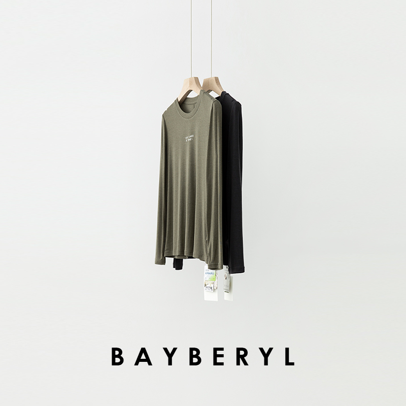 CC12-BAYBERYL老贝泥灰绿*字母弹力舒适圆领秋长袖T恤NT5G1707