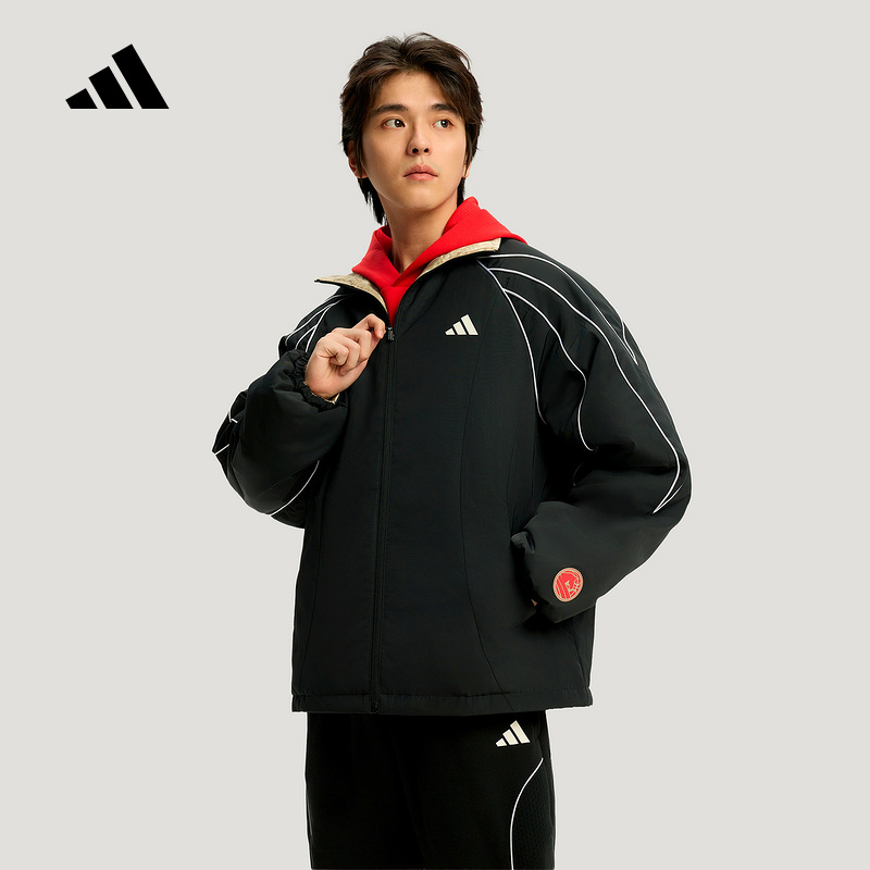 阿迪达斯新年款保暖双面穿篮球运动宽松棉服 KT0618