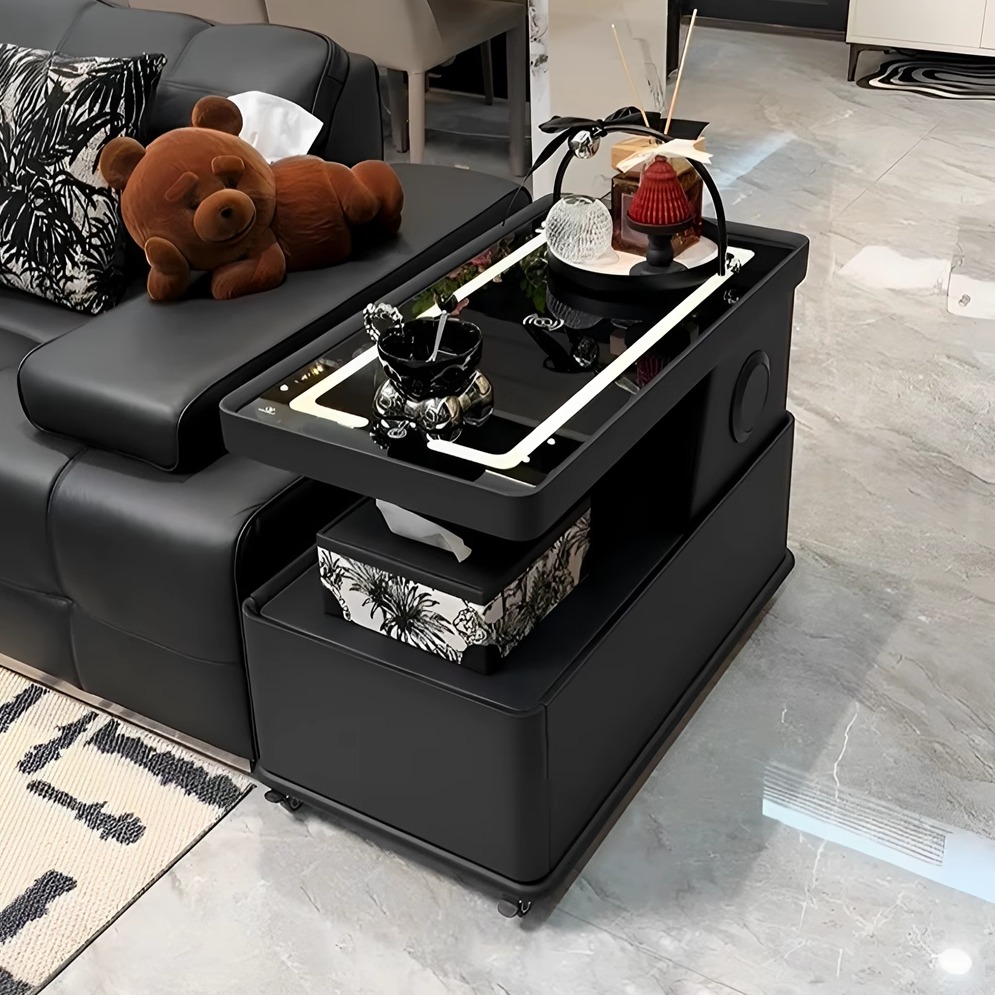 实木整装可移动智能客厅茶几沙发边几推车简约意式小户型现代新款