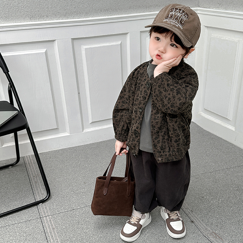 Yonsea云稚夹克童装休闲风套装豹纹秋季韩版宽松宝宝洋气三件套潮