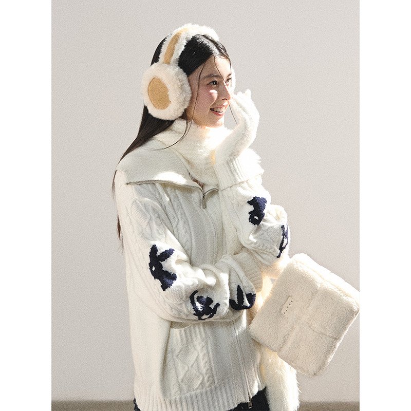 Lulusmiracle【松语绒光】李小璐同款重工双拉链慵懒风针织毛衣外套