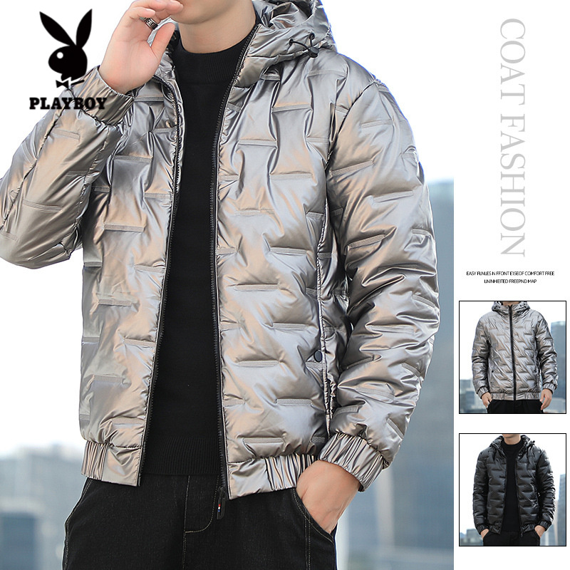 花花公子大码防风防水保暖棉衣冬款男士连帽纯色外套休闲宽松棉袄