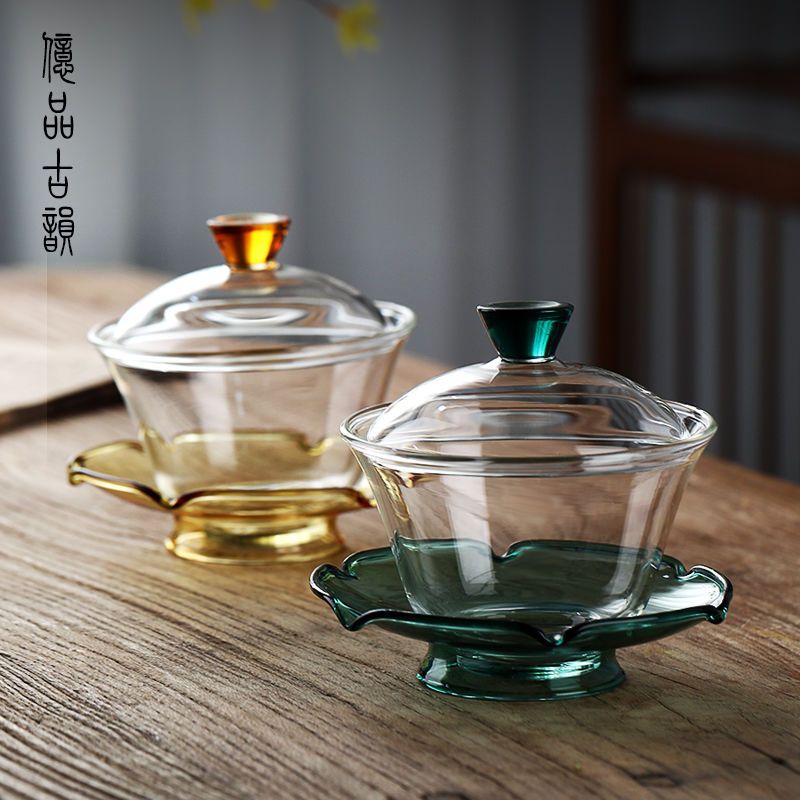 亿品古韵玻璃盖碗三才大号泡茶杯耐高温高档茶碗功夫茶具手抓茶壶