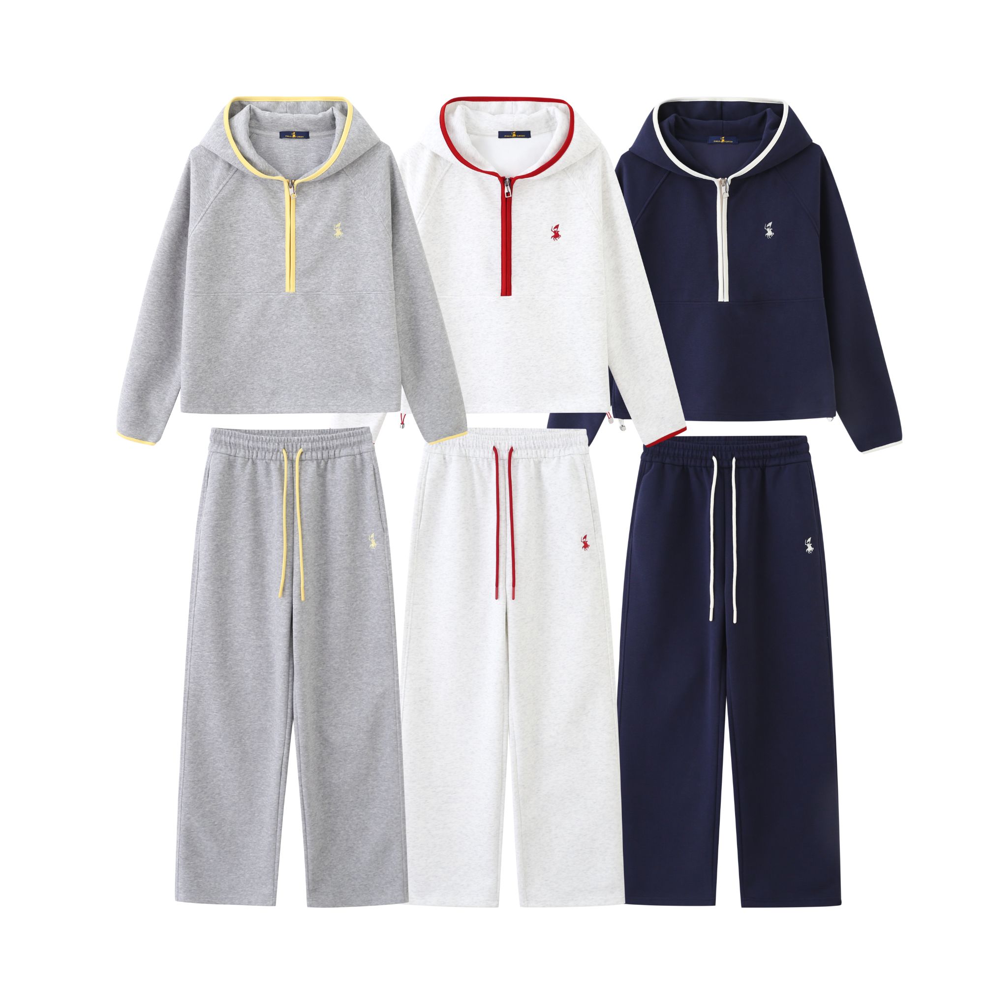 POLOGWON/保罗秋季新款洋气连帽拼色拉链时尚休闲套装ZS6086