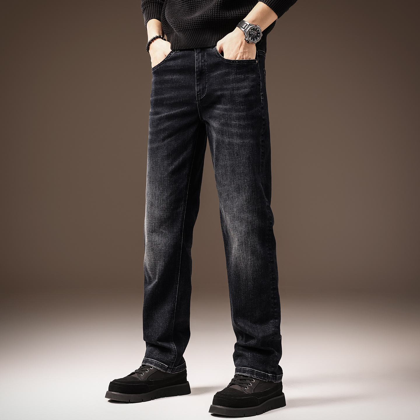 高端389g含羊毛复古潮流牛仔裤子男2025秋季新款美式直筒锥形长裤