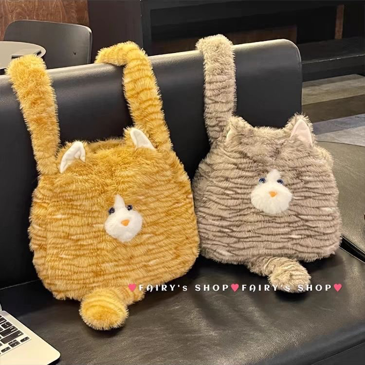毛绒可爱猫咪包装饰袋毛毛包女萌趣个性收纳包单肩通勤托特大容量