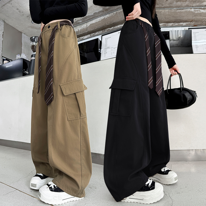 中大女童休闲工装裤秋季时髦裤子6-12岁洋气潮酷百搭春秋阔腿长裤