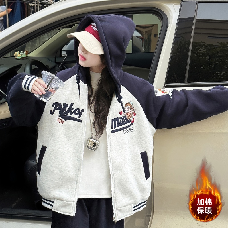 女童外套冬季2025新款大童洋气儿童装秋冬加厚上衣加棉连帽棒球服